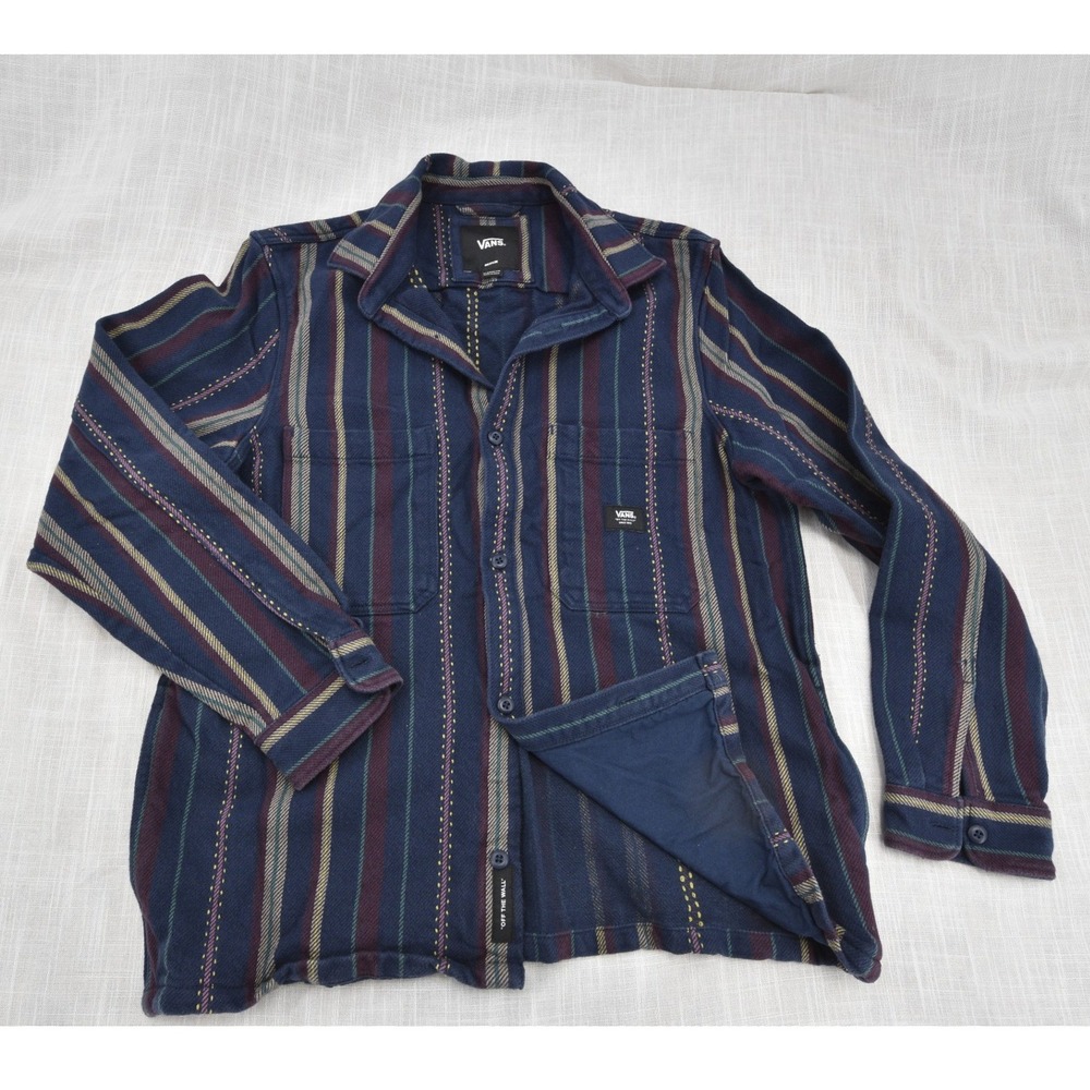 Vans Mens Medium Navy Burgundy Striped Long Sleeve Button Down Shirt VN0A4PTSLKZ